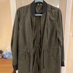 Long Forest Green Bomber Jacket